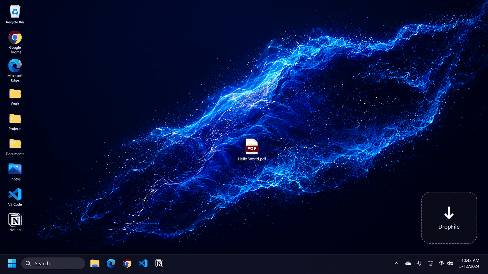 Animated demonstration of DropFile converting a file with a single drag-and-drop